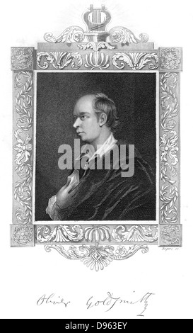 Oliver Goldsmith (1724-1774) Irish-born British playwright and poet and novelist best remembered for the  novel 'The Vicar of Wakefield' (1766) the poem  'The Deserted Village' (1770) and the play 'She Stoops to Conquer' (1773). Steel engraving. Stock Photo