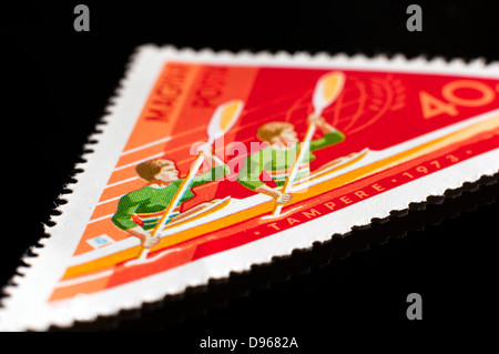 triangular hungarian sports postage stamp in studio setting Stock Photo