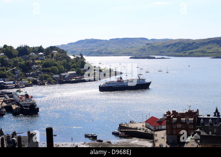 Isle of Mull (ferry operated by Caledonian MacBrayne) leaving Oban harbor with a sailing to Craignure on the Isle of Mull. Stock Photo
