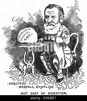 William Edward Forster (1818-1886), British Liberal politician. Cartoon from 'Punch', London, 1879. Engraving. Stock Photo