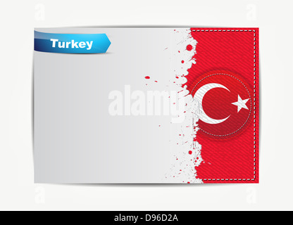 Stitched Turkey flag with grunge paper frame for your text with the name of the country. Stock Photo