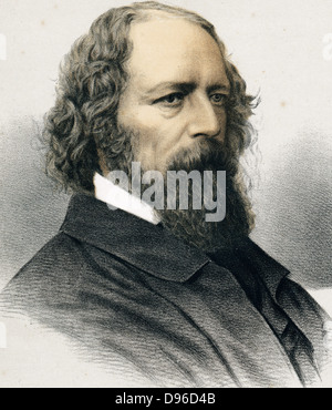 Alfred, Lord  Tennyson (1809-1892) British poet. Poet Laureate 1850. Tinted lithograph published c1880. Stock Photo