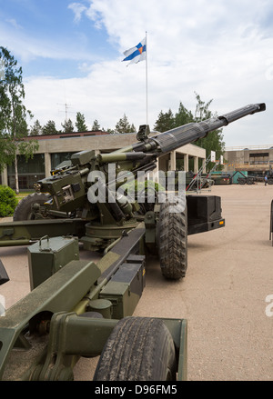 Modern Finnish Artillery cannon 155 K 98 of the Karelia Brigade at Vekaranjärvi Garrison. Stock Photo