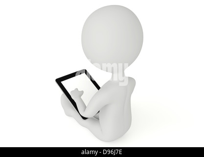 3d humanoid character with a tablet pc on white Stock Photo