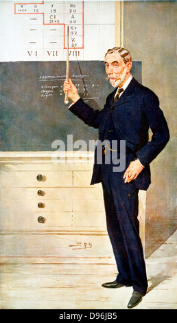 William Ramsay (1852-1916) Scottish chemist. With Rayleigh discovered inert gas Argon 1894. Nobel prize for chemistry 1904. Cartoon by 'Spy' (Leslie Ward) from 'Vanity Fair', London, December 1908, showing Ramsay lecturing Stock Photo