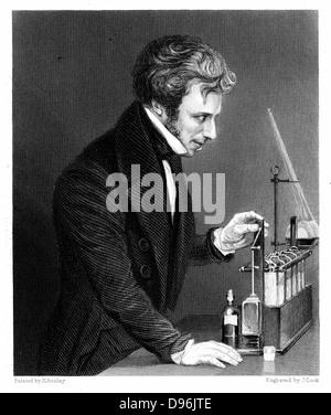 Michael Faraday (1791-1867) British chemist and physicist c1845.  Engraving Stock Photo