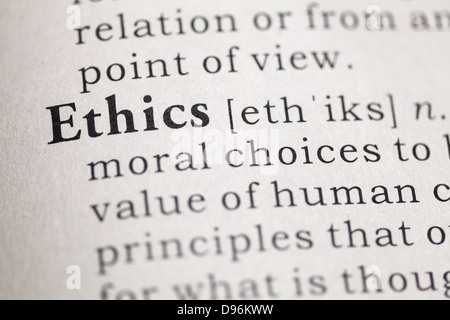 Dictionary definition of the word Ethics. Stock Photo