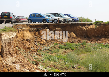Compton bay car park showing erosion and collapse from beach angle. Stock Photo