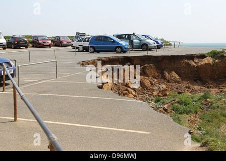 Compton bay car park showing gradual collapse due to erosion. Stock Photo