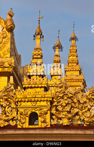 Many tiered pagoda of the MAHAMUNI PAYA or TEMPLE built by King Bodawpaya in 1784 - MANDALAY, MYANMAR Stock Photo
