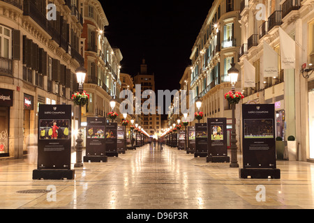 Street in the city of Malaga at night, Andalusia Spain Stock Photo