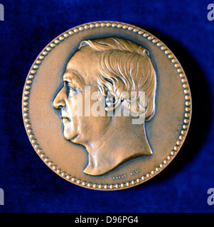 Jean Baptiste Andre Dumas, French organic chemist, 1873.  Dumas (1800-1884) did important work on organic analysis and synthesis, and the determination of atomic weights. After the upheavals in France in 1848, the year of revolutions across Europe, he turned to politics.  Obverse of commemorative medal issued in 1873. Stock Photo