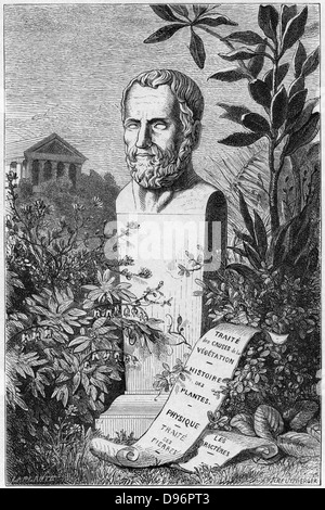 Theophrastus (c372-c287 BC) Ancient Greek philosopher and scientist.  Pupil of Plato and of Aristotle who he succeeded as President of the Lyceum, 272 BC.  From 'Vies des Savants Illustres' by Louis Figuier. (Paris, 1866).  Engraving after antique bust in the Villa Albani, Rome. Stock Photo