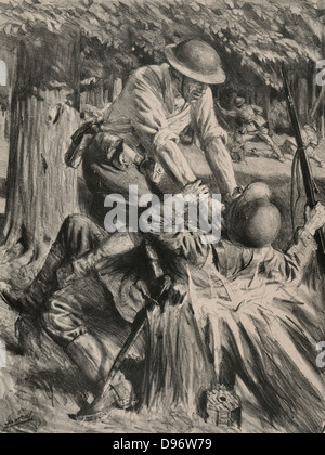 Au bois belleau - In Belleau Wood. American soldier strangling a soldier at Belleau Wood battle during World War I. Stock Photo