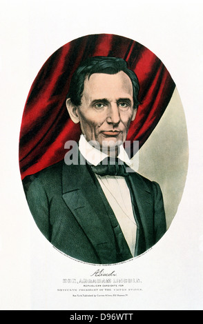 Abraham Lincoln (1809-1865) 16th president of the USA from 1860. From print by Currier and Ives, New York. Stock Photo