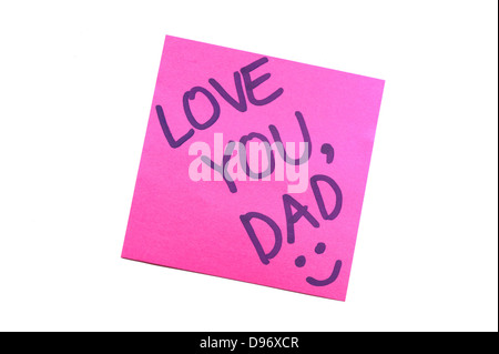 Sticky note with text 'love you dad' Stock Photo