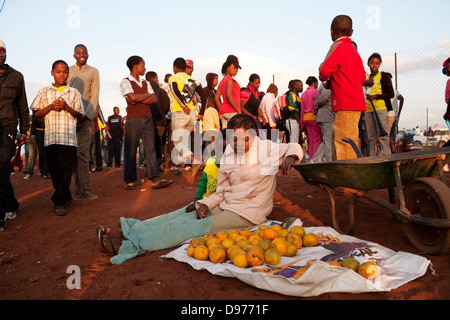 Football fans outside public viewing area in Eldorado in Limpopo South Africa Limpopo's Department Roads Transport provided Stock Photo