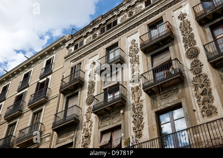 ornate balconies and design of pension building 25 las ramblas on la rambla dels caputxins barcelona catalonia spain Stock Photo