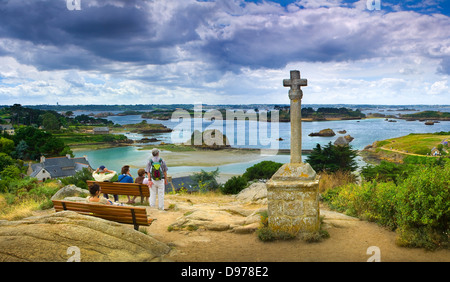 panoramic coast view from St. Michel chapel. Brehat island, Côtes-d'Armor, in northern Brittany, France Stock Photo