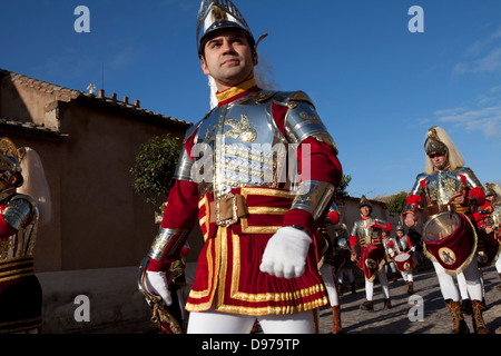 Easter in Campo de Calatrava. 'Armaos' preparing for the procession of Holy Thursday. Stock Photo