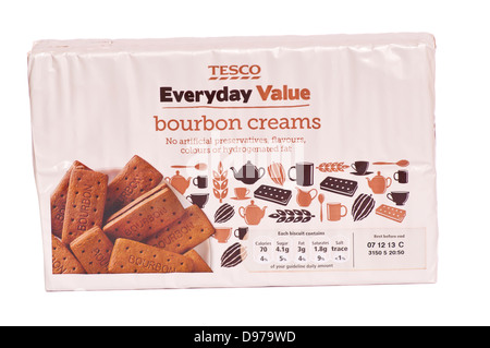 Packet Of Tesco Own Brand Everyday Value Bourbon Cream Biscuits Stock Photo