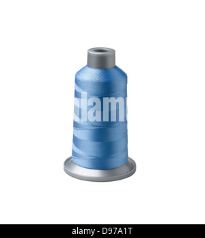 thread on blue silk background close up Stock Photo - Alamy