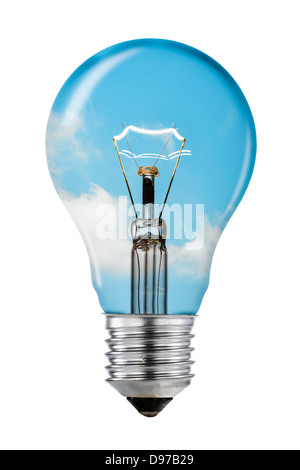 Blue Sky Thinking Light Bulb with Clipping Path Stock Photo