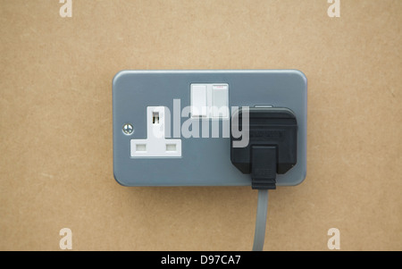 Wall mounted two plug socket, UK Stock Photo