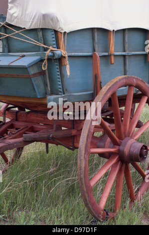 Detail of covered wagon on the Oregon Trail, Scotts Bluff National Monument, Nebraska. Digital photograph Stock Photo