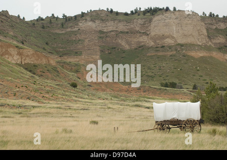 Covered wagon replica on the Oregon Trail, Scotts Bluff National Monument, Nebraska. Digital photograph Stock Photo