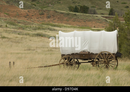 Covered wagon replica on the Oregon Trail, Scotts Bluff National Monument, Nebraska. Digital photograph Stock Photo