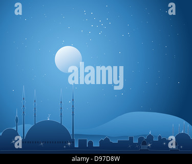 Illustration of a full moon on a starry night sky. High quality ...