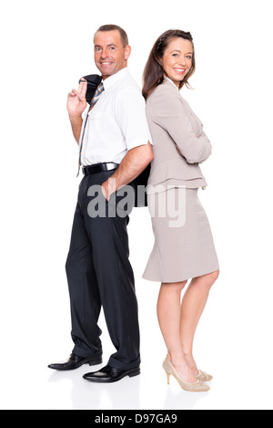 Business man and woman in front of white background Stock Photo
