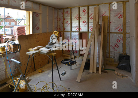 Building construction work in progress to interior of bedroom extension to detached house Essex England UK see 'More Info' note below Stock Photo