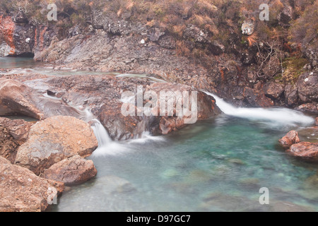 The turquoise waters of the Fairy Pools on the Isle of Skye. Stock Photo