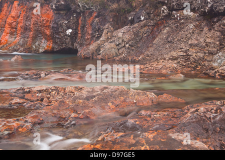 The turquoise waters of the Fairy Pools on the Isle of Skye. Stock Photo