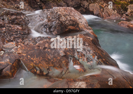 The turquoise waters of the Fairy Pools on the Isle of Skye. Stock Photo