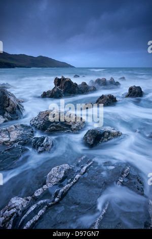 Dramatic conditions at Rockham Bay, looking towards Morte Point, North Devon, England. Spring (April) 2012. Stock Photo