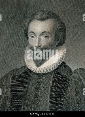 John Donne (1572- 1631) English poet, satirist, lawyer and a cleric in the Church of England. Engraving. Stock Photo