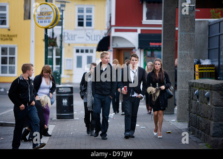 The morning after Reykjavik Culture Night. 7 am the next morning revellers head for home. Stock Photo