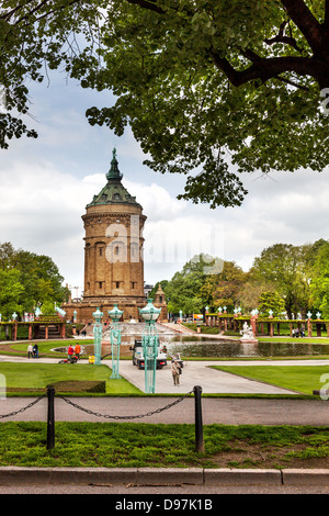 Friedrichsplatz, Mannheim, Germany. Europe. Wasserturm (water tower), Mannheim's landmark Stock Photo