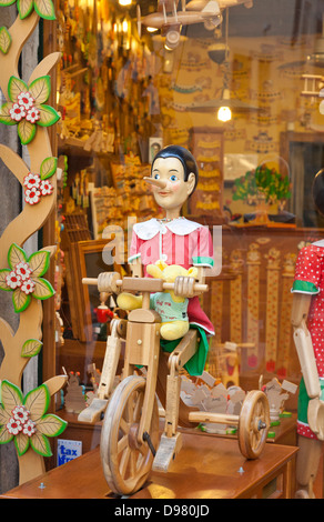 Pinocchio on display, souvenir shop in Florence, Tuscany, Italy Stock Photo