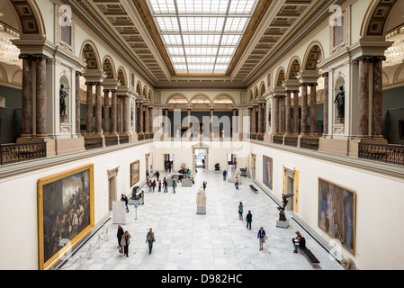 BRUSSELS, Belgium - Looking down at the main hall at the Royal Museums of Fine Arts in Belgium (in French, Musées royaux des Beaux-Arts de Belgique), one of the most famous museums in Belgium. The complex consists of several museums, including Ancient Art Museum (XV - XVII century), the Modern Art Museum (XIX  XX century), the Wiertz Museum, the Meunier Museum and the Museé Magritte Museum.