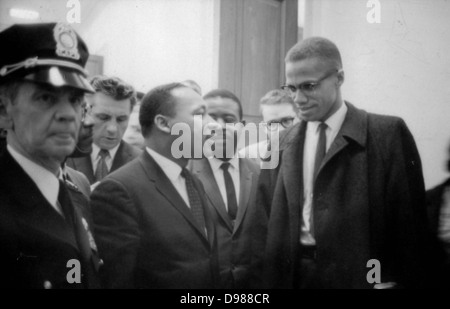 Martin Luther King Jnr (1929-1968) and Malcolm X (Malcolm Little - 1925-1965) waiting for a press conference, 26 March 1964. Photographer: Marion S.Trikoskor. Stock Photo
