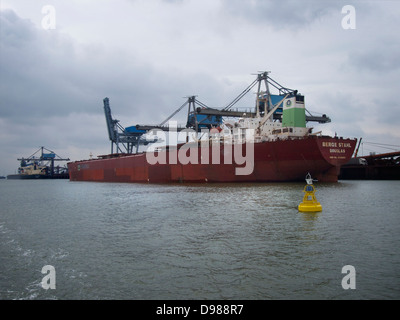 the Berge Stahl bulkcarrier in the port of Rotterdam, the Netherlands. Stock Photo