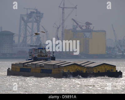 Garbage waste collection boat service in the port of Rotterdam, the Netherlands Stock Photo