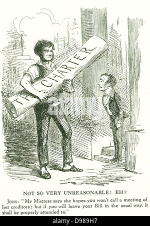 Lord John Russell (1792-1878) created lst Earl Russell 1861, English Whig and Liberal statesman. Russell, as Prime Minister, accepting the People's Charter on behalf of his Mistress (Queen Victoria but, more properly, Parliament). Cartoon from 'Punch', 1848. Stock Photo