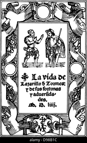 The Life of Lazarillo de Tormes and of His Fortunes and Adversities. Spanish novella, published anonymously, in 1554. At this time in Spain, there was a strong social trend towards racial and religious prejudice.  These novels expose injustice while amusing the reader. Lazarillo de Tormes was included in the Index of Forbidden Books of the Spanish Inquisition Stock Photo