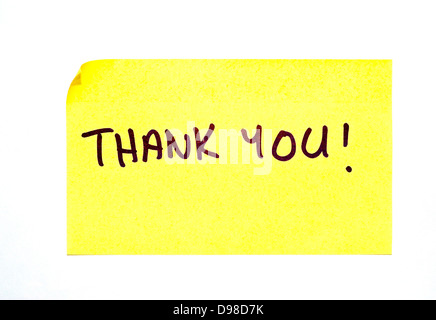 'Thank You!' written on a yellow post it note Stock Photo