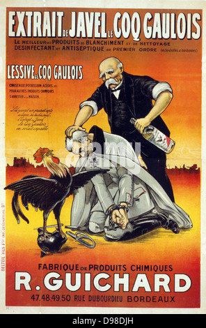 Georges Clemenceau, French Prime Minister, encouraged by Chanticleer, a symbol of France, wash defeated Germany with Coq Gaulois liquid soap produced by R Guichard, French industrial chemists, Bordeaux, c1918. Stock Photo